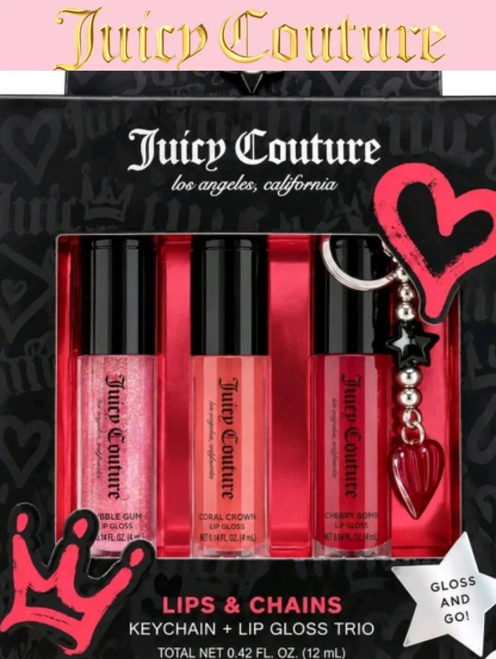 Juicy Couture Lips & Chains Keychain & Lip Gloss Trio